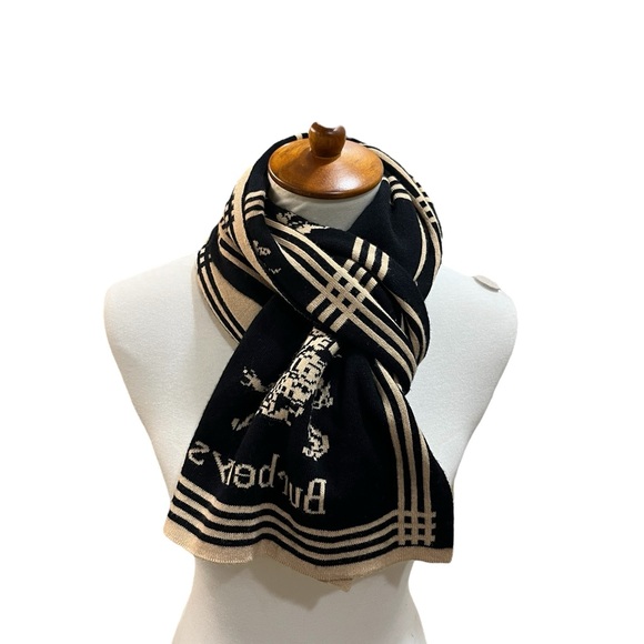 Burberry London Burberrys Equestrian Knit Scarf Double Sided Winter Lux - Picture 2 of 13